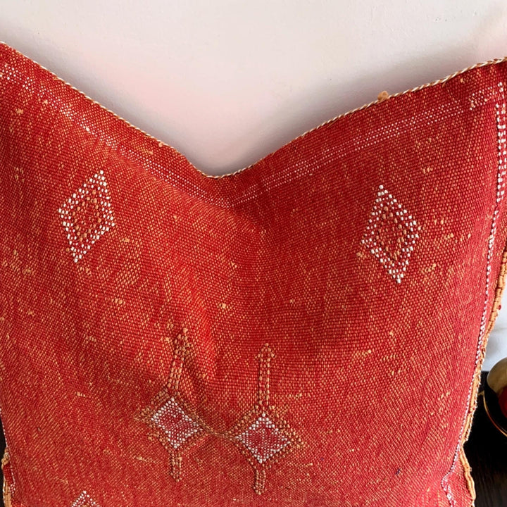 Red Cactus Silk Moroccan Sabra Pillow Cover, Living Room Pillow Case 19"x19" 