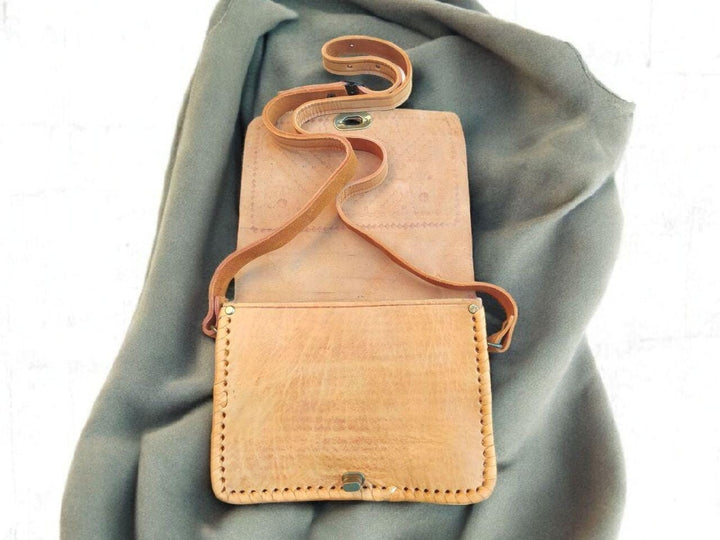 Handmade Natural Leather Boho Crossbody – Simple, Durable
