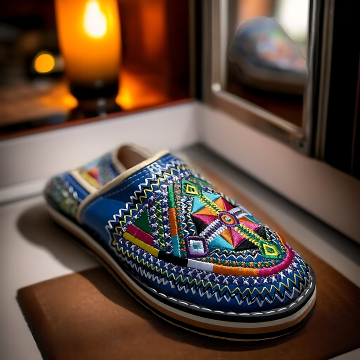 Handmade Berber Leather Shoes – Embroidered Slip-Ons | Ethnic Footwear for Women