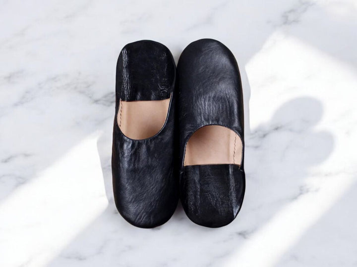 Handmade Leather Black Babouche Slipper, Soft Organic Shoes Comfortable Belgha