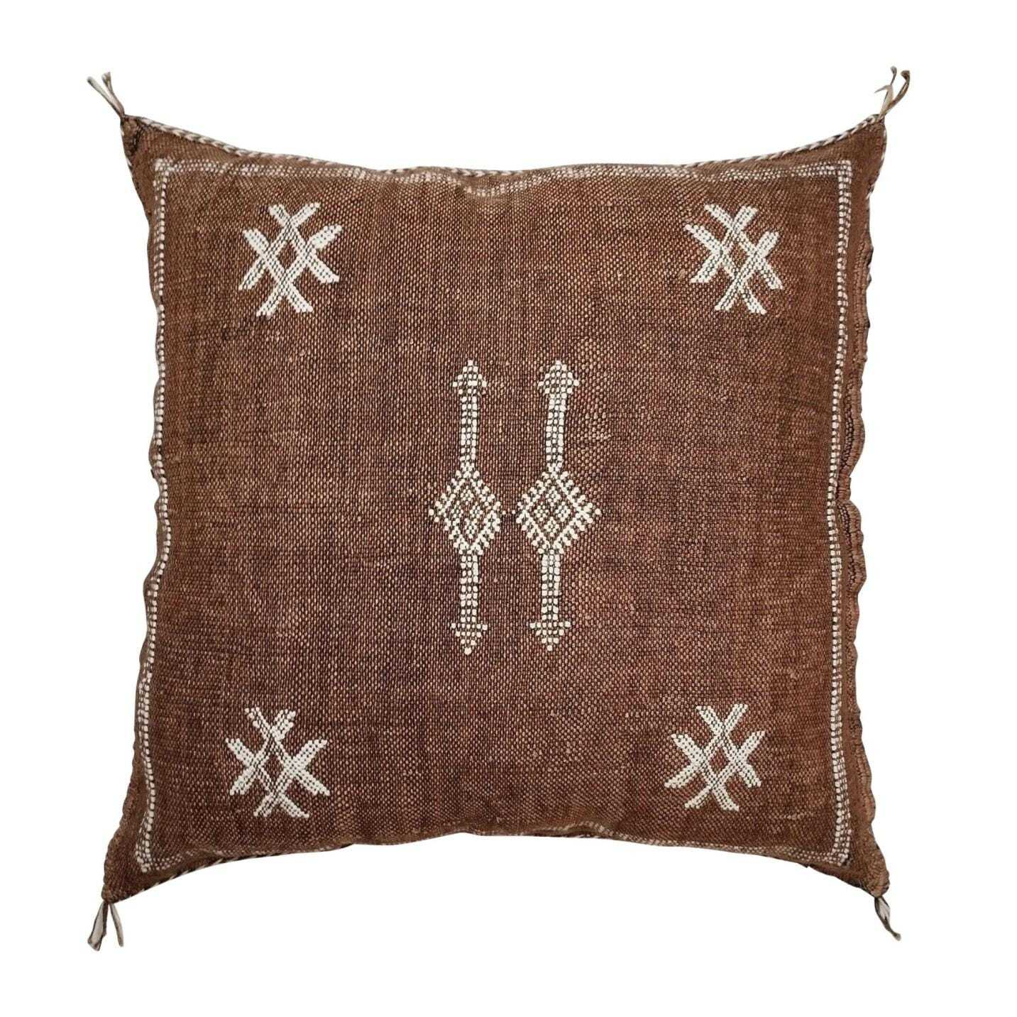 Vintage Dark Brown Cactus Silk Cushion, 19" x 19" Cactus Silk Pillow Case, Brown