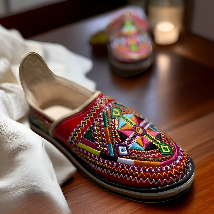 Handmade Berber Leather Shoes – Embroidered Slip-Ons | Ethnic Footwear for Women
