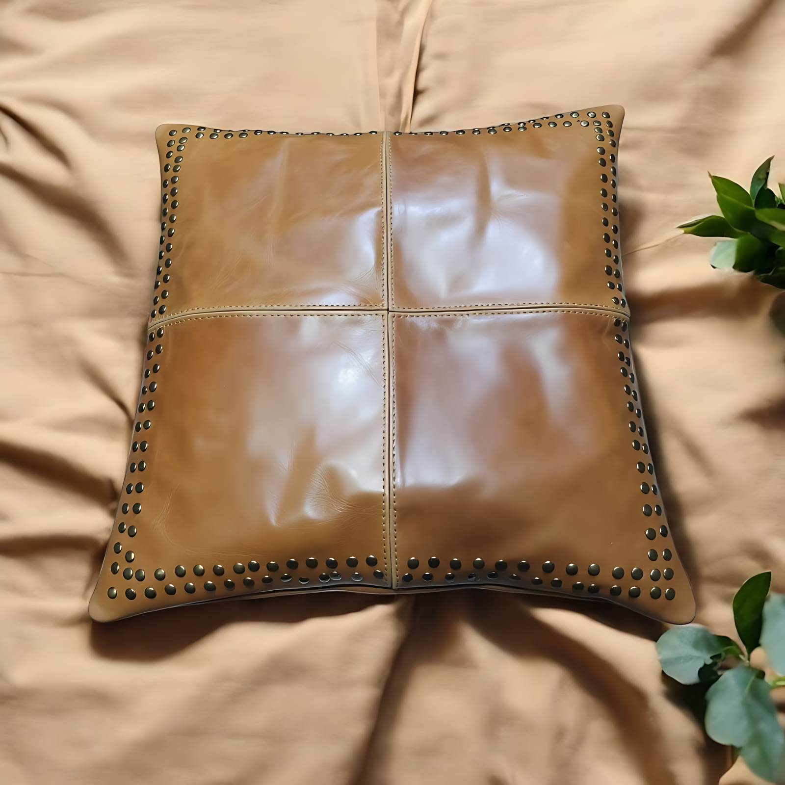 Leather Pillow Cover Unique Handmade Genuine  Decorative  Sofa Cushion Case