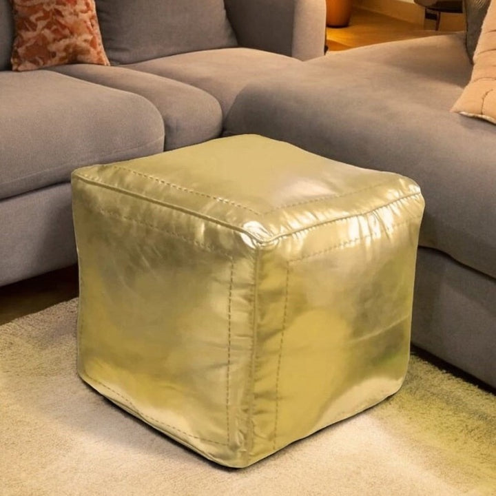 Stylish Handcrafted Yellow Faux Leather Ottoman Pouf, Yellow Footstool Pouf