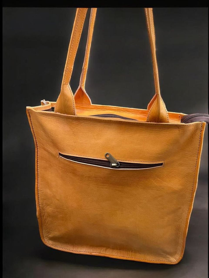 Handmade Moroccan Leather Tote Bag | Genuine Leather | Checkered Pattern