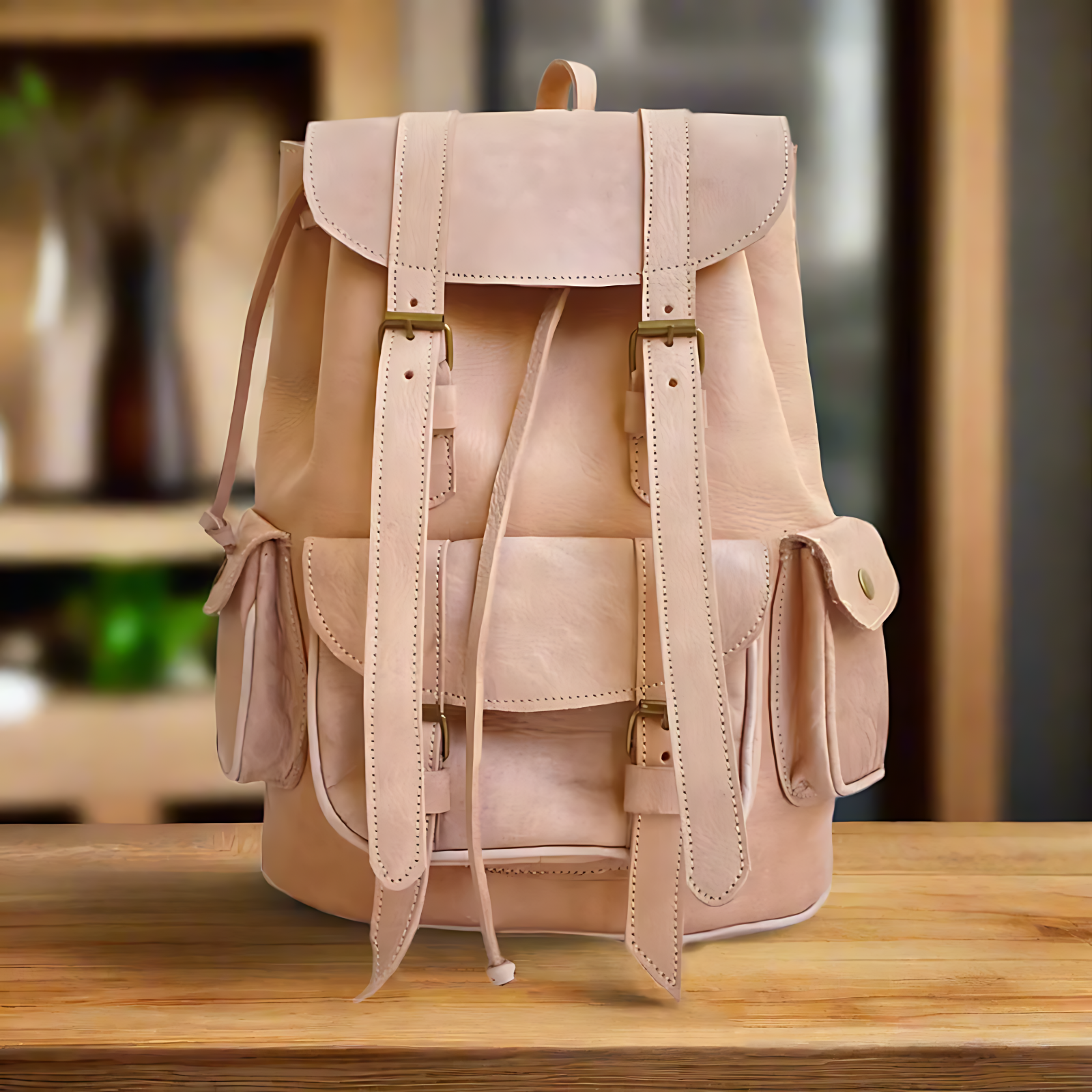 Anzar Leather Buckle Backpack | Handmade Leather Vintage Style Backpack