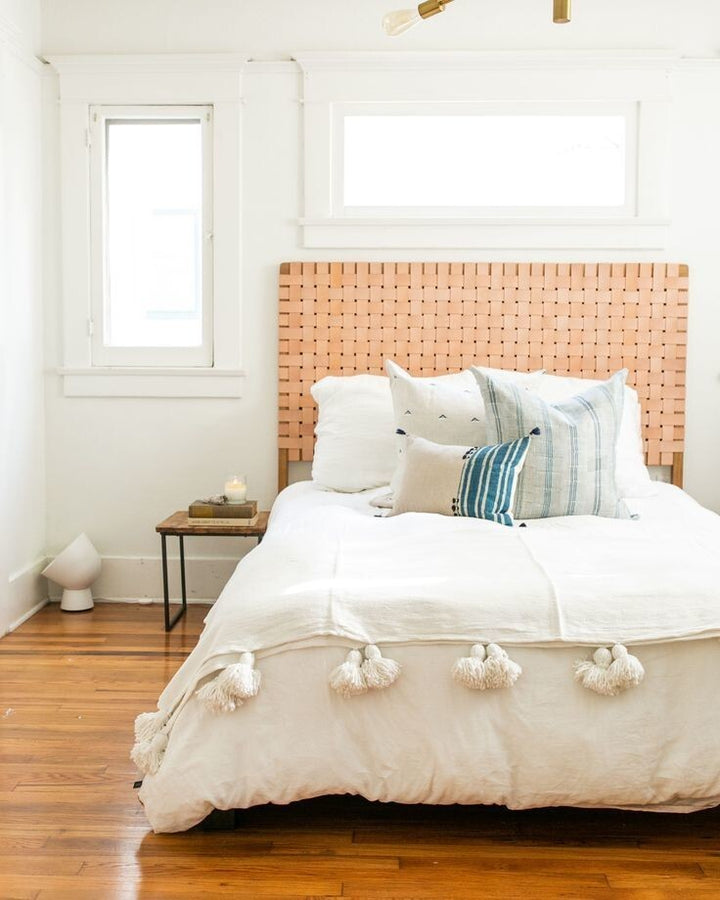 Handmade Woven Leather Strap Headboard - Boho Chic Wall Hanging