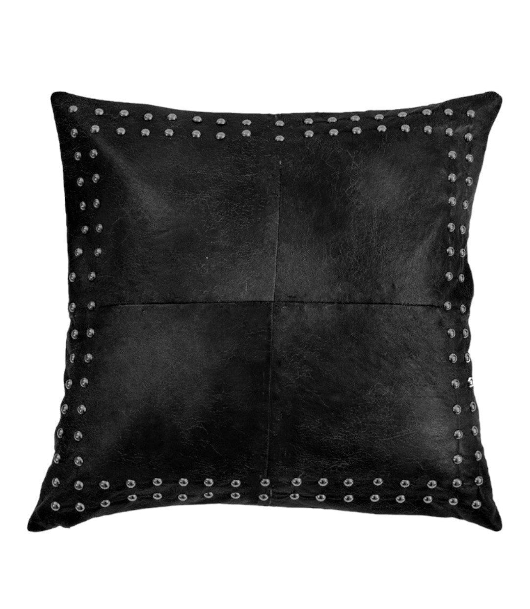 Decorative Square Black Leather Pillow Case,Handmade Leather Throw Pillow Cover,