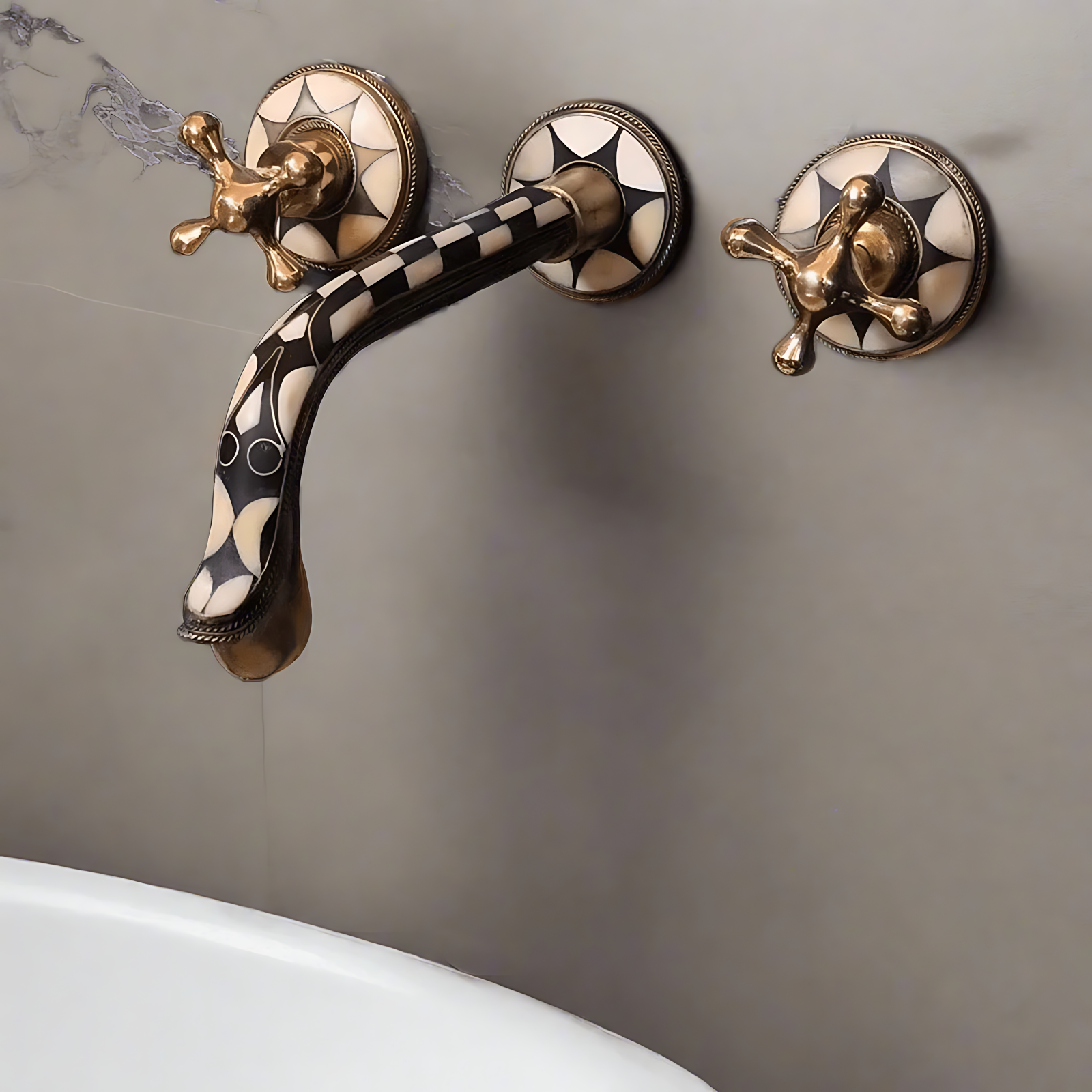 Brass Wall Mount Faucet Antique Bath Faucet, Aged Brass Faucet Moroccan Handmade