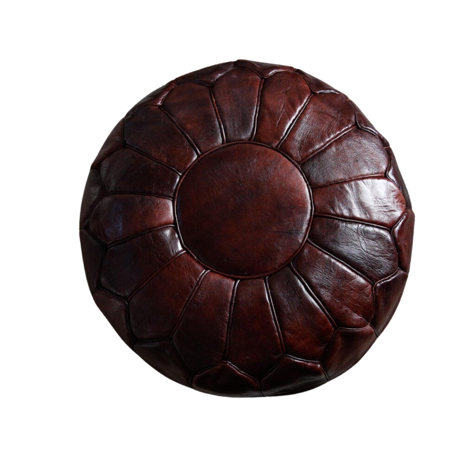 Moroccan Leather Pouf, Ottoman Leather Pouf, Dark Brown Pouf, Leather Ottoman