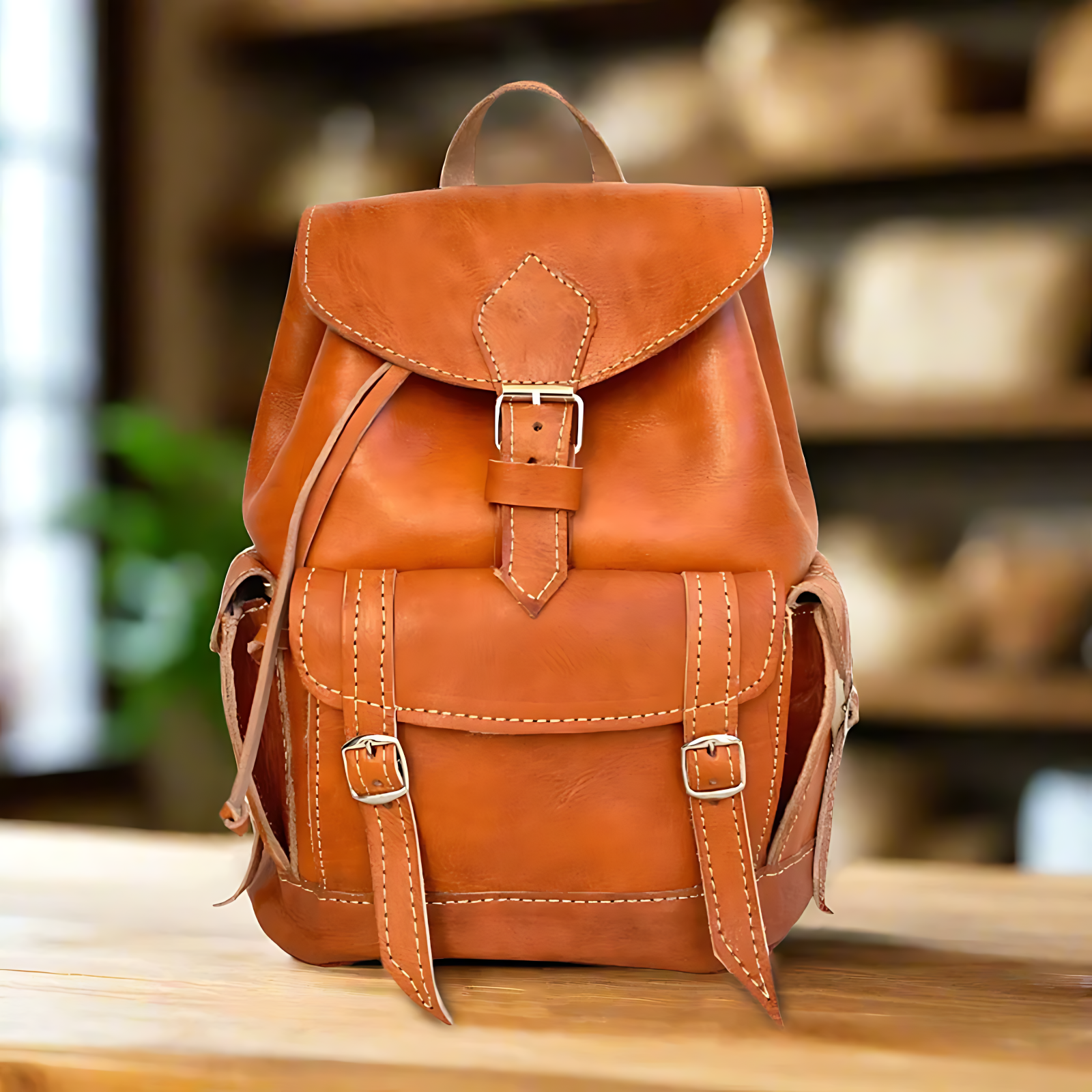 Tissila Leather Buckle Backpack | Handmade Authentic Leather Vintage Style