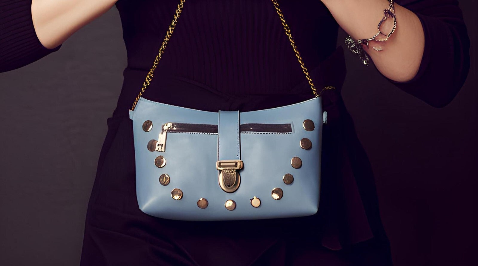 Sky Blue Moroccan Leather Purse – Authentic Handmade Bag with Chain Strap