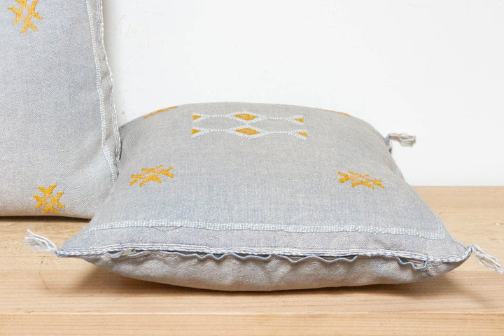 Pair of Slate Blue Square Moroccan Cactus Silk Pillowcases  19"x19"