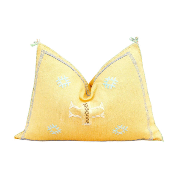 Lumbar Yellow 21"x13 Moroccan Cactus Silk decorative Pillow | Handcrafted