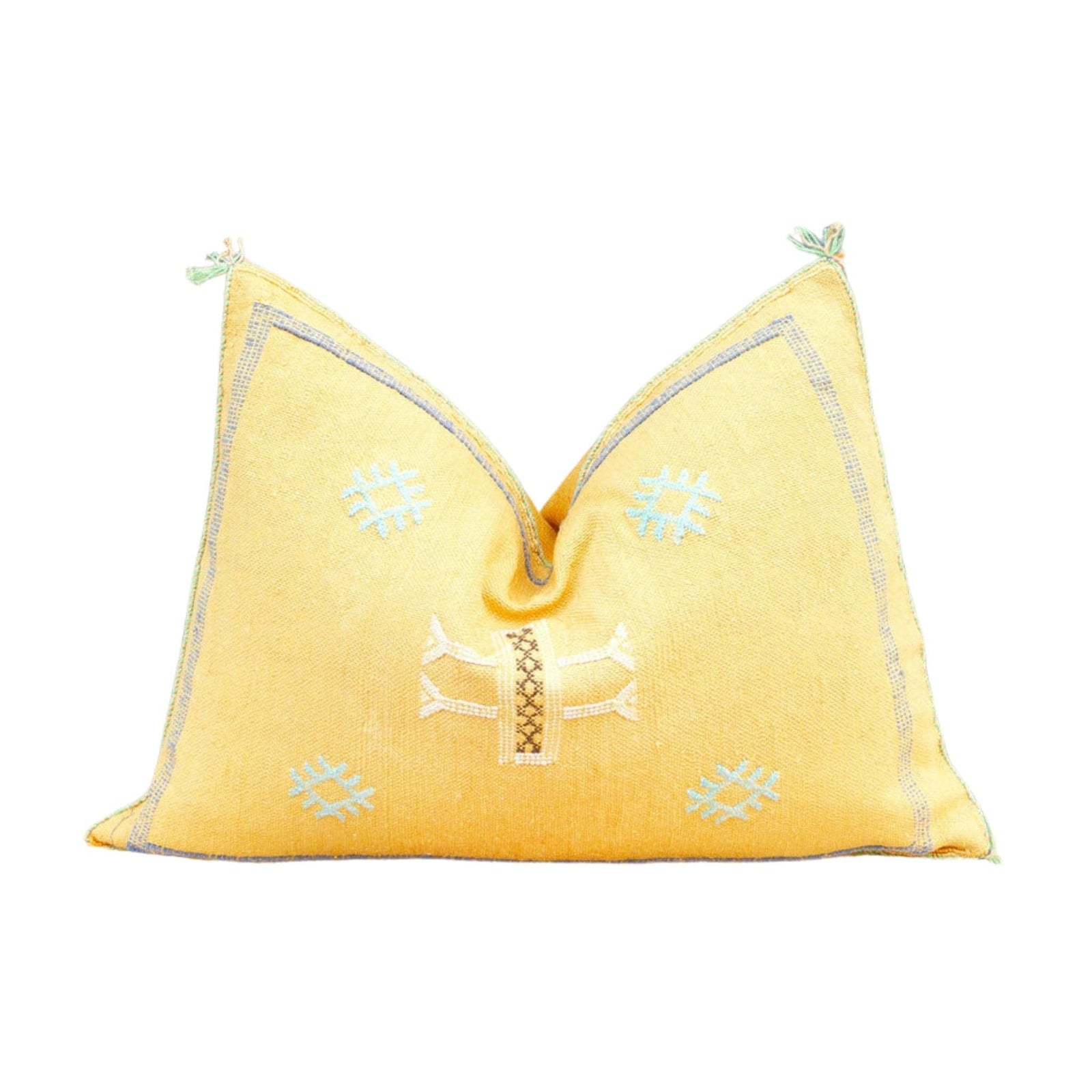 Lumbar Yellow 21"x13 Moroccan Cactus Silk decorative Pillow | Handcrafted