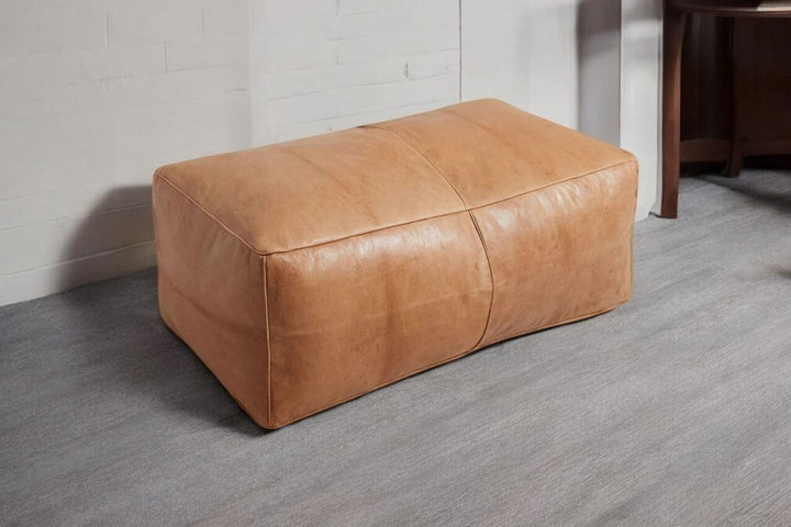 Rectangular Leather Bench Large Leather Ottoman Pouf, Ottoman Footstool Unfilled