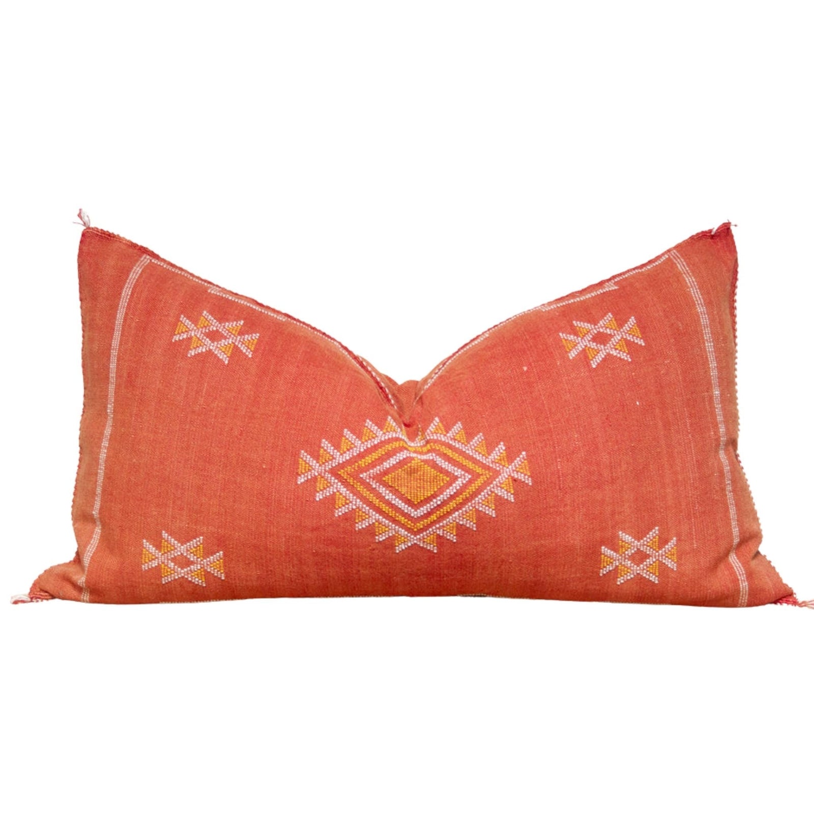 Lumbar Orange Moroccan Cactus Silk decorative Pillow | Handcrafted Cushion