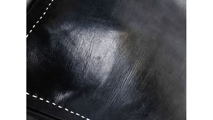 Square Black Leather Pouf, Ottoman Leather Bench Handmade Pouf with Stitching