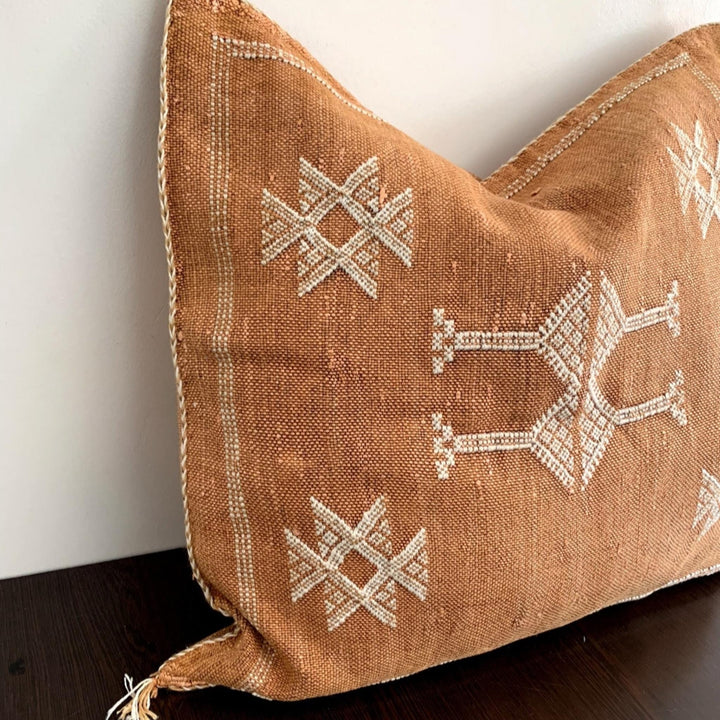 Brown Handwoven 19"x19" Sabra Pillow Cover, Living Room Cactus Silk Pillow Case