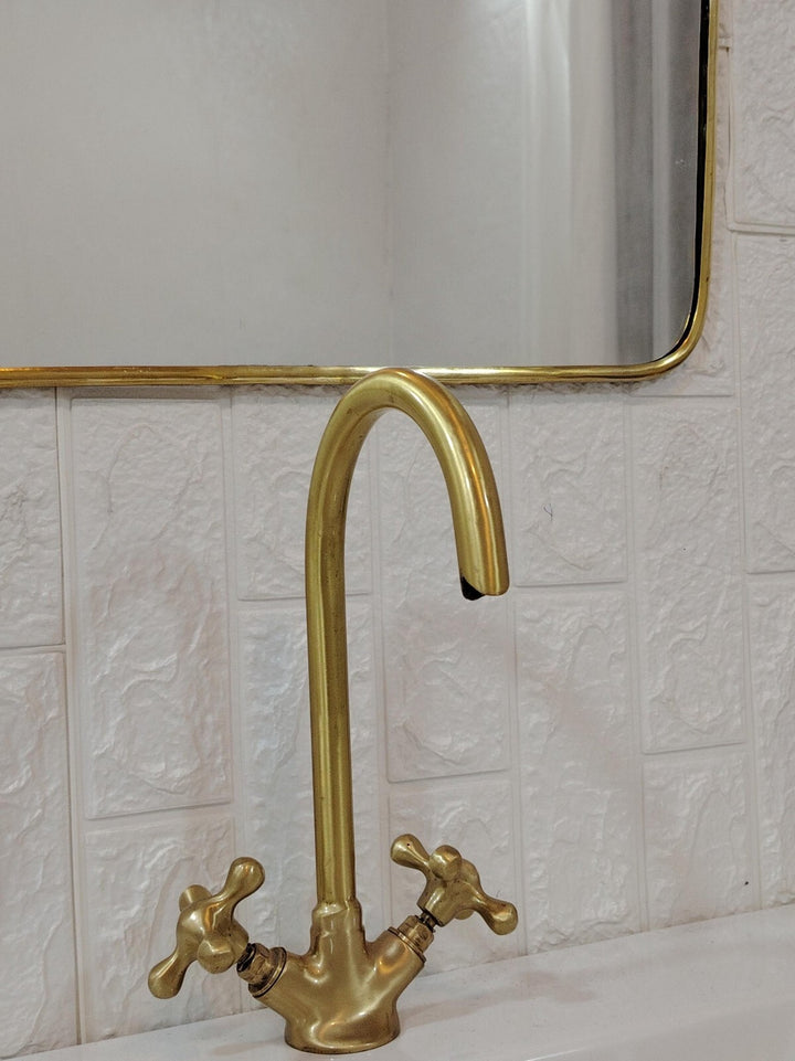 Curved Brass Mirror Irregular Butterfly Wall Mirror, Antique Gold Bathroom Style