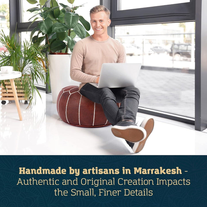 Footstool Modern Home Decor Moroccan -Handcrafted Leather Pouf - Leather Stool
