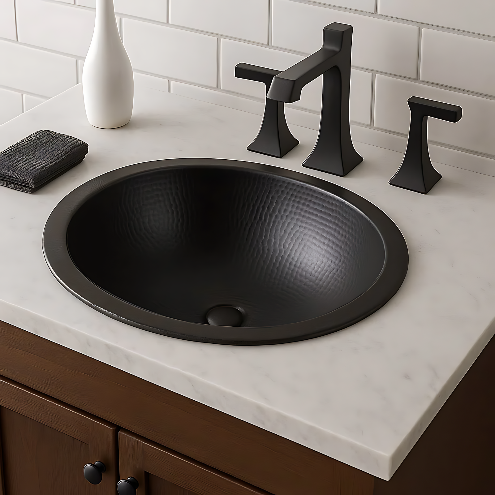 Dark Antique Hammered Copper Drop-In Sink