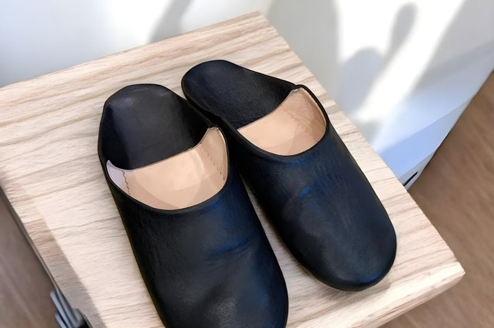 Handmade Leather Black Babouche Slipper, Soft Organic Shoes Comfortable Belgha