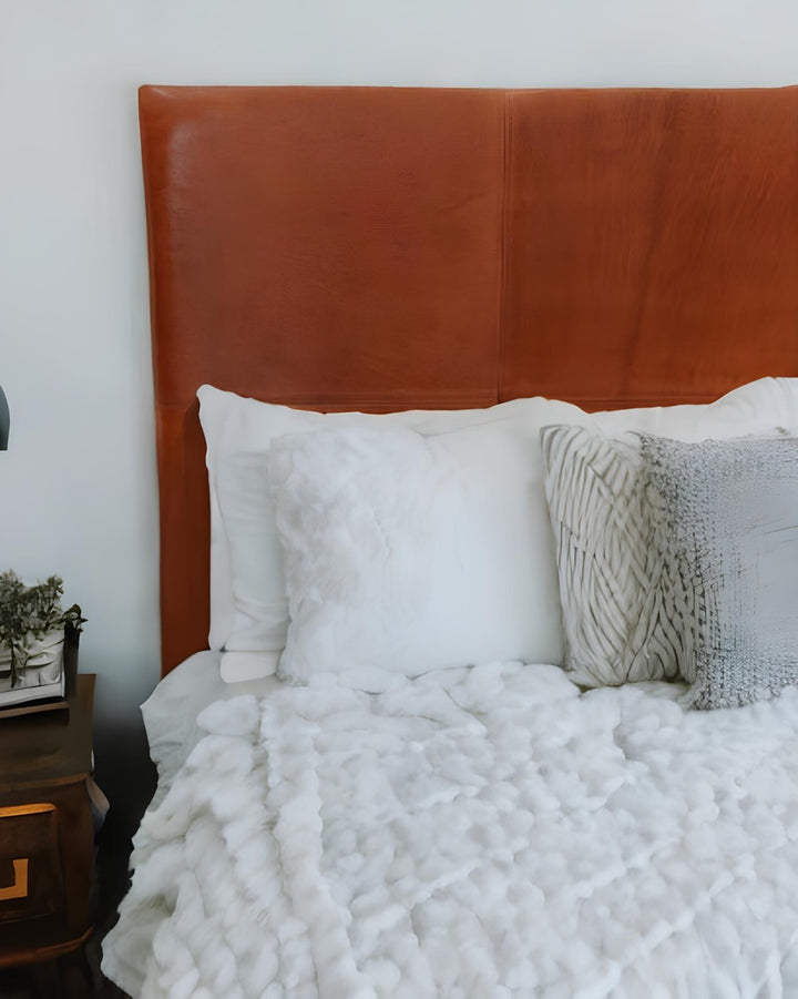 Custom King Bed Leather Headboard - Brown Headboard | Wall Mounted
