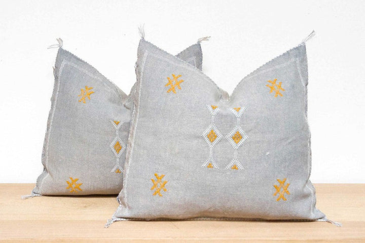Pair of Slate Blue Square Moroccan Cactus Silk Pillowcases  19"x19"