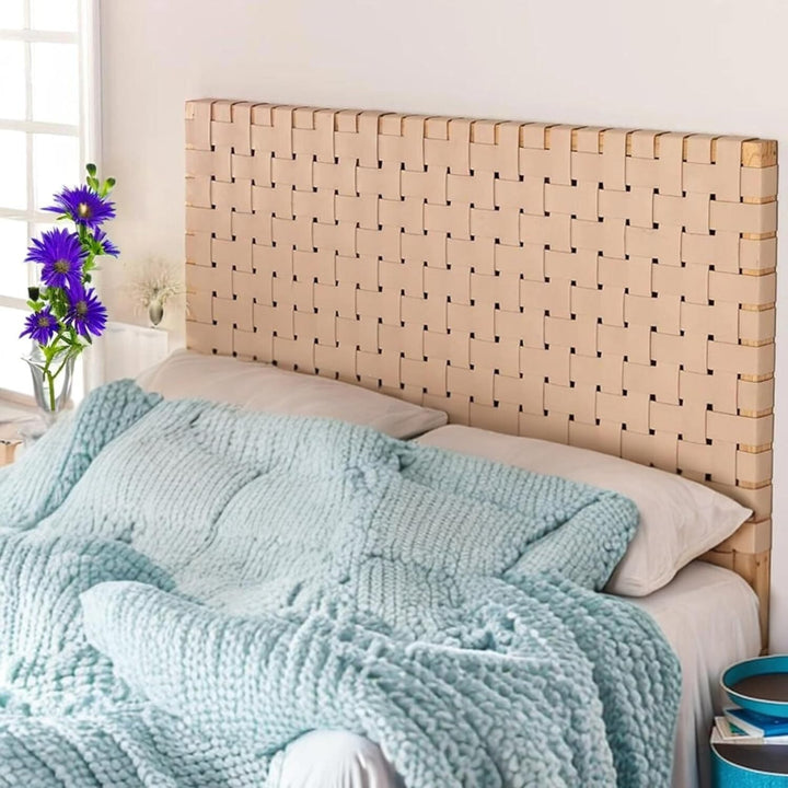 Handmade Woven Leather Strap Headboard - Boho Chic Wall Hanging