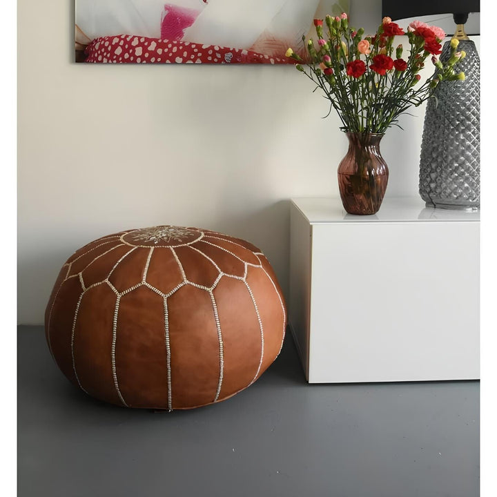 Footstool Modern Home Decor Moroccan -Handcrafted Leather Pouf - Leather Stool