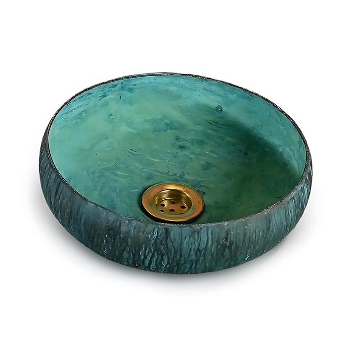 Hammered Turquoise Patina Copper Vanity Sink