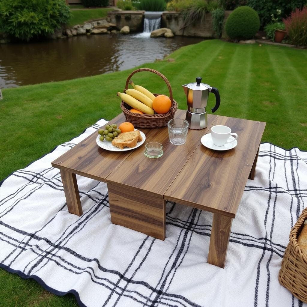 Portable Picnic Table  Wooden Storage Box - Boho Outdoor Dining Storage Solution