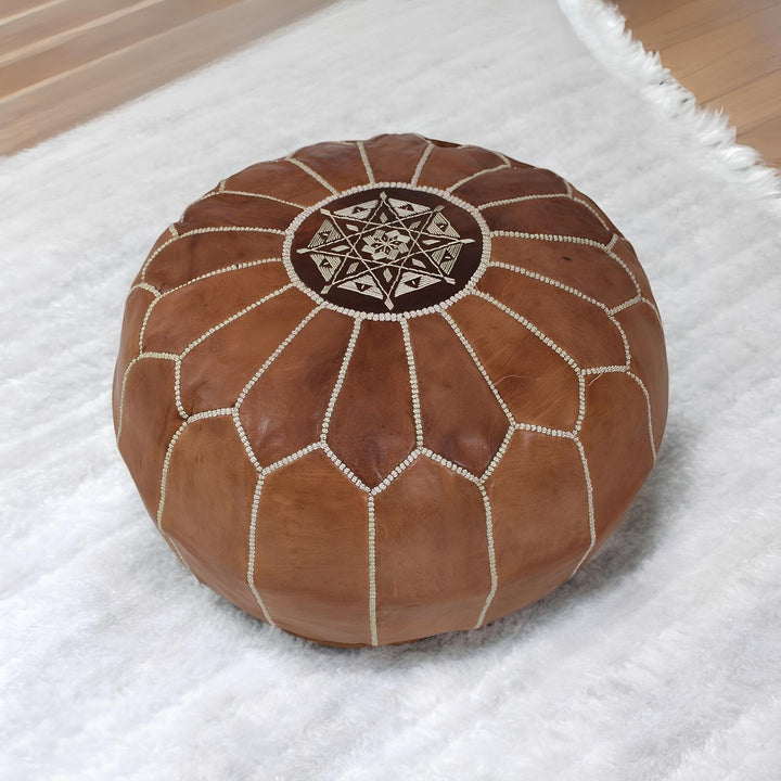 Footstool Modern Home Decor Moroccan -Handcrafted Leather Pouf - Leather Stool
