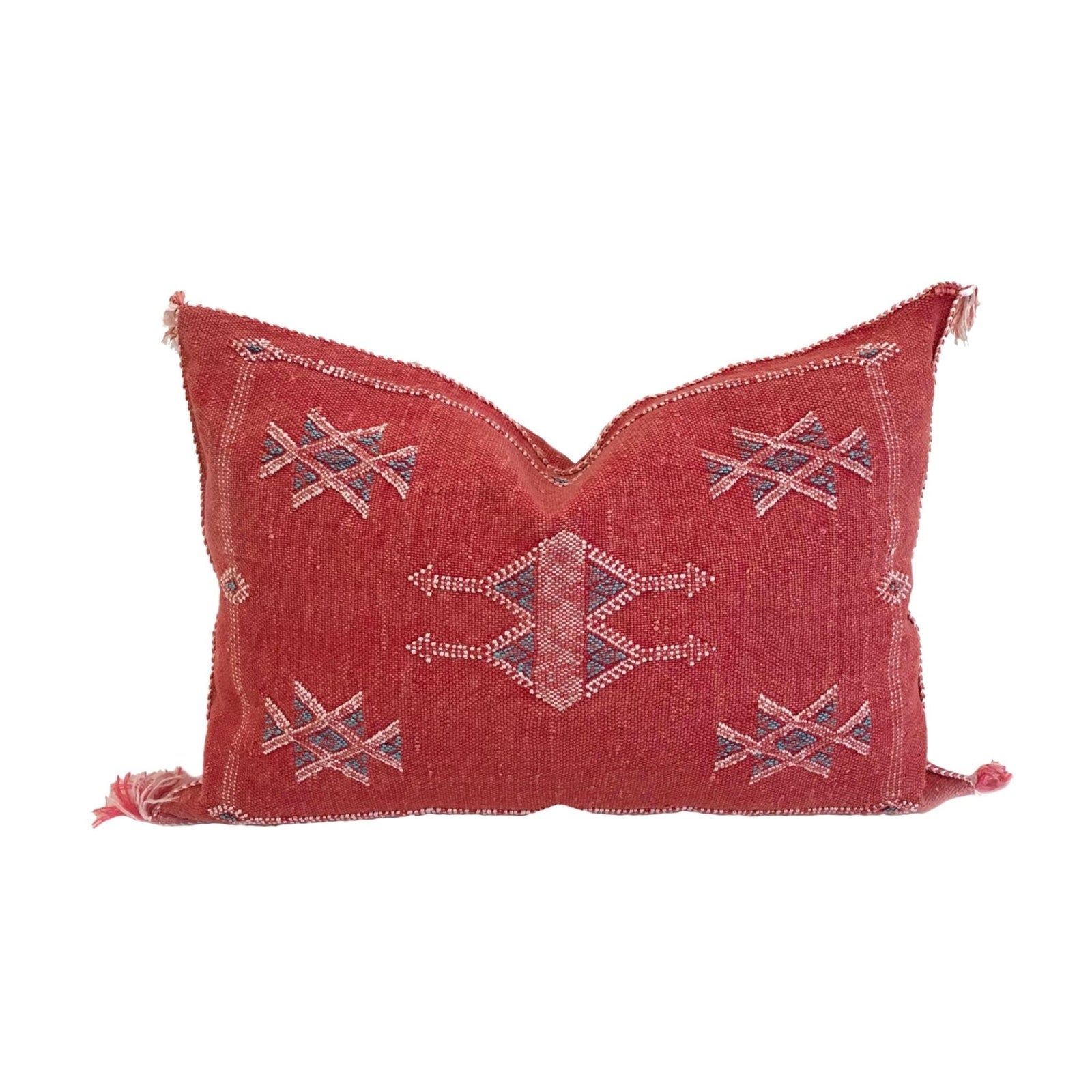 Lumbar Crimson 21"x13 Moroccan Cactus Silk decorative Pillow | Handcrafted