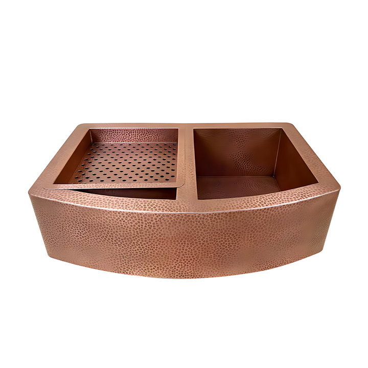 Double-Bowl Hammered Copper Farmhouse Kitchen Sink Copper Double Basin Sink