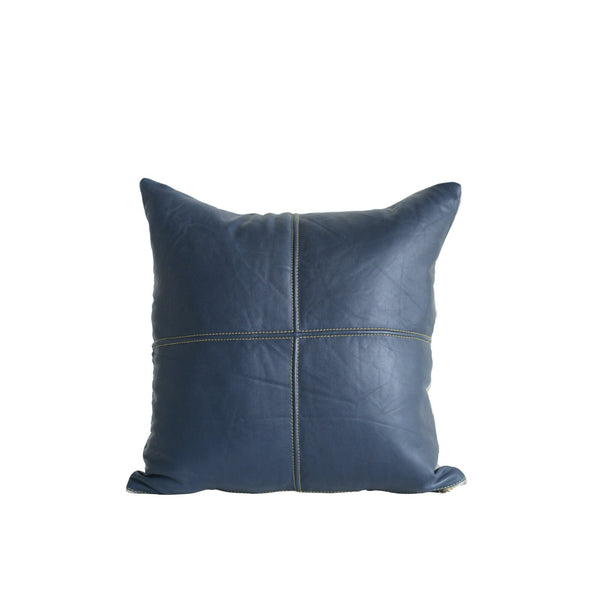 Navy Blue Leather Pillow Case, Handmade Blue Leather Cushion, Moroccan Navy Blue