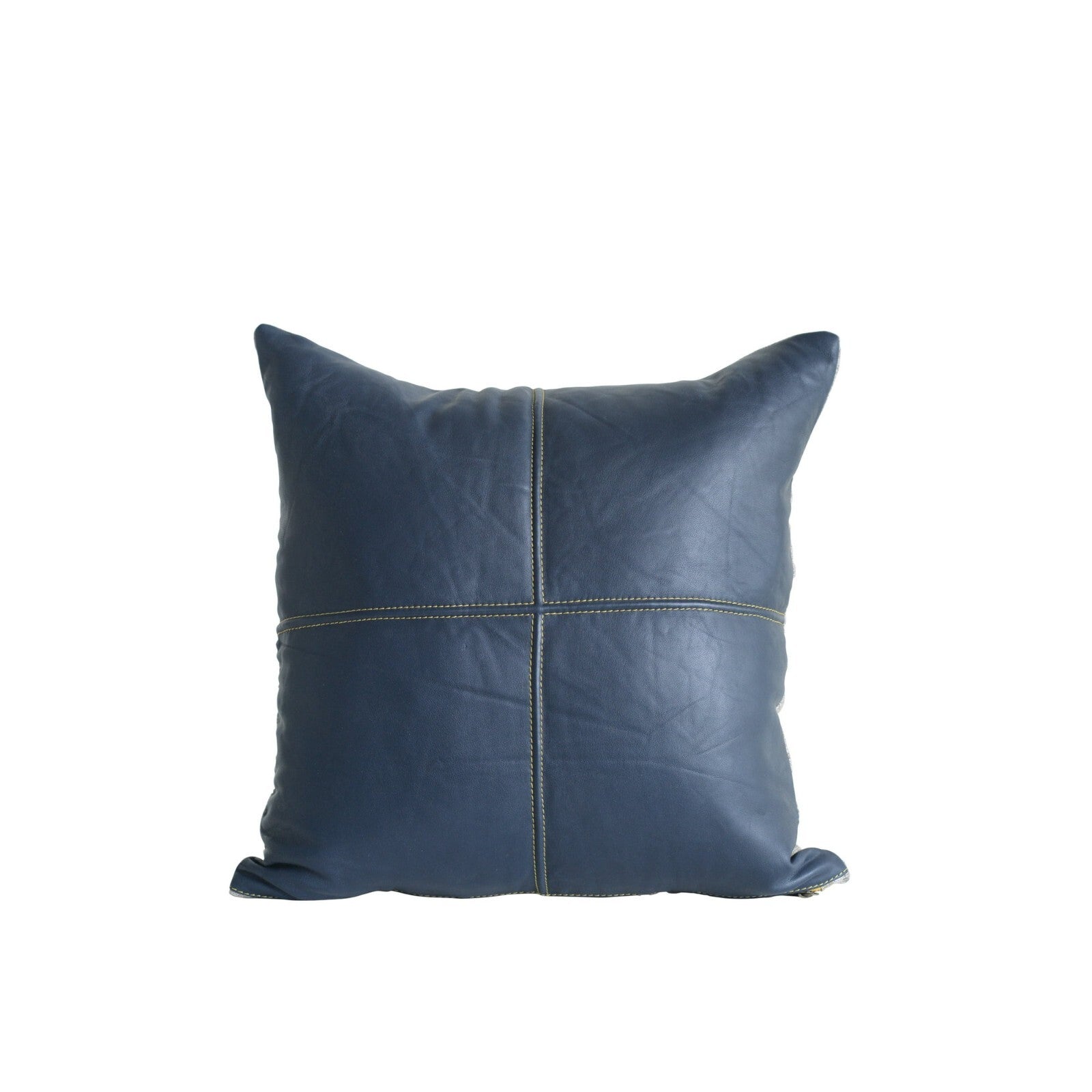 Navy Blue Leather Pillow Case, Handmade Blue Leather Cushion, Moroccan Navy Blue