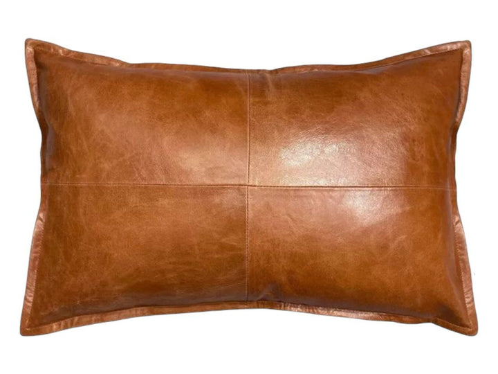 Handmade Lumbar Leather Pillow Cover, Large Decorative Black Leather Cushion