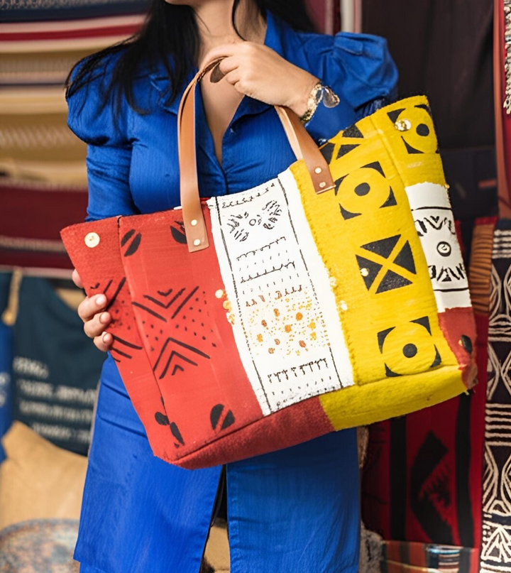 Handmade African Bogolan Tote Bag – Colorful Mudcloth Shoulder Bag