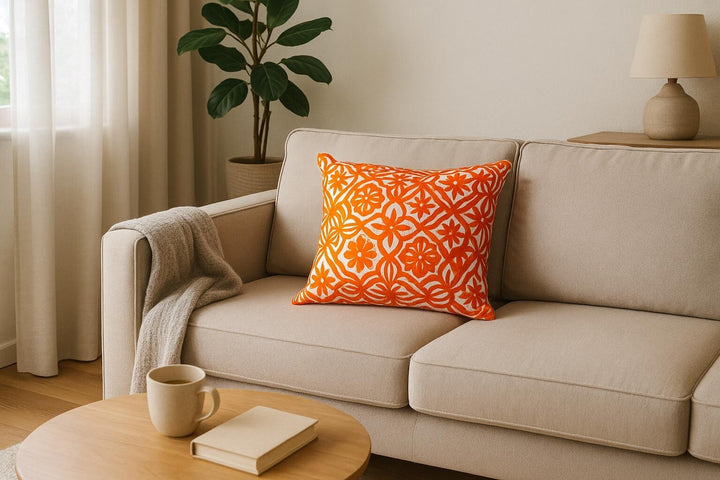 Handmade Kilim Pillow Cover | Boho Orange Cushion | Throw Pillow | Bohemian