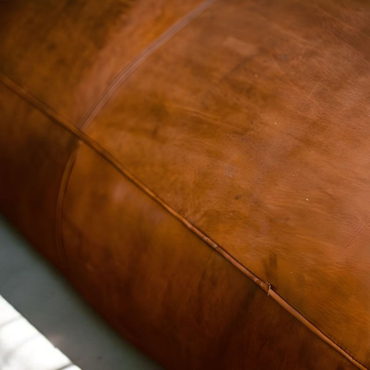 Rectangular Brown Leather Ottoman - Handmade Large Pouf Footstool