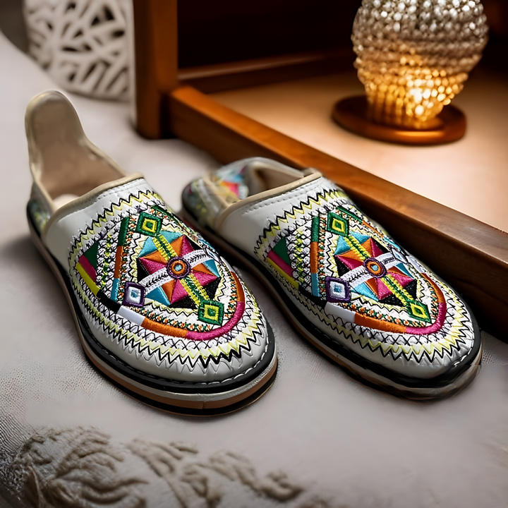 Handmade Berber Leather Shoes – Embroidered Slip-Ons | Ethnic Footwear for Women