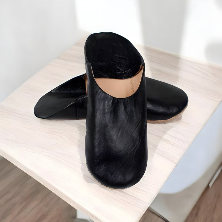 Handmade Leather Black Babouche Slipper, Soft Organic Shoes Comfortable Belgha