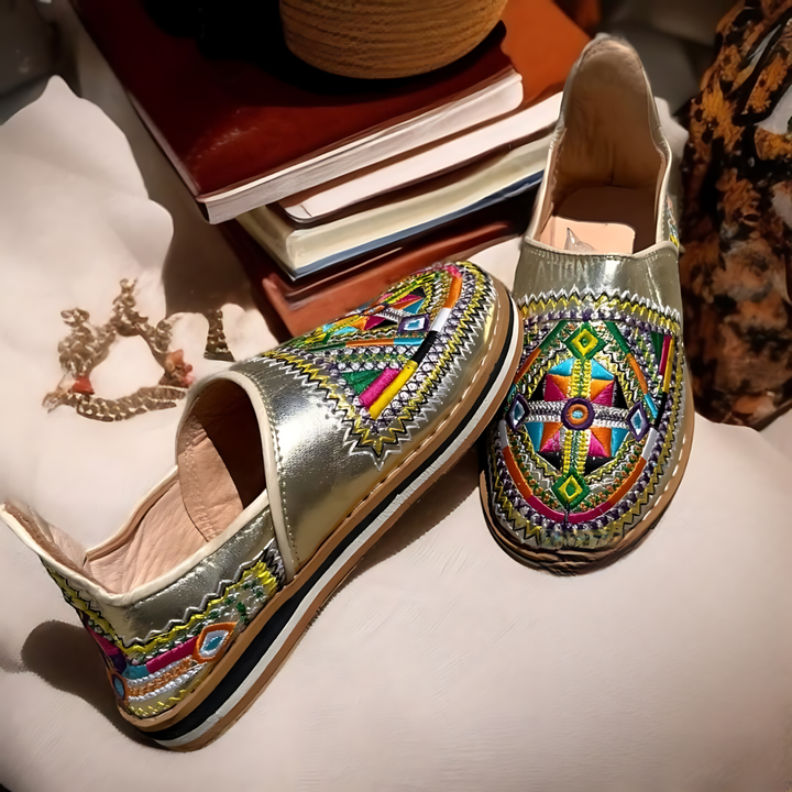Handmade Berber Leather Shoes – Embroidered Slip-Ons | Ethnic Footwear for Women