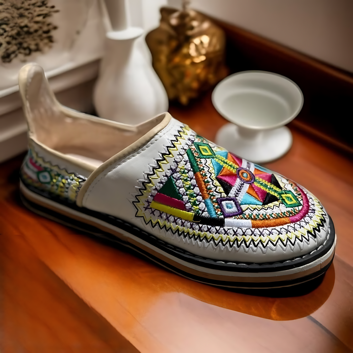 Handmade Berber Leather Shoes – Embroidered Slip-Ons | Ethnic Footwear for Women