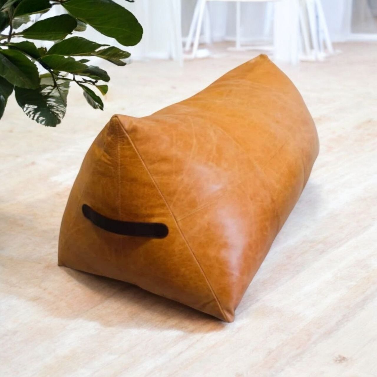 Handmade Genuine Pyramid Beanbag Leather Cover – Decorative Brown Pillow Cushion