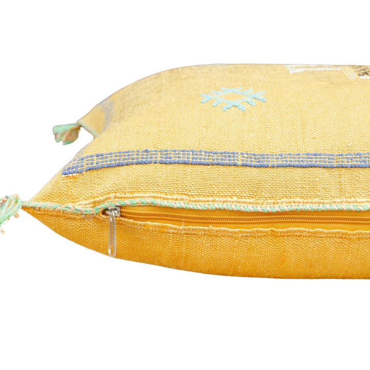 Lumbar Yellow 21"x13 Moroccan Cactus Silk decorative Pillow | Handcrafted