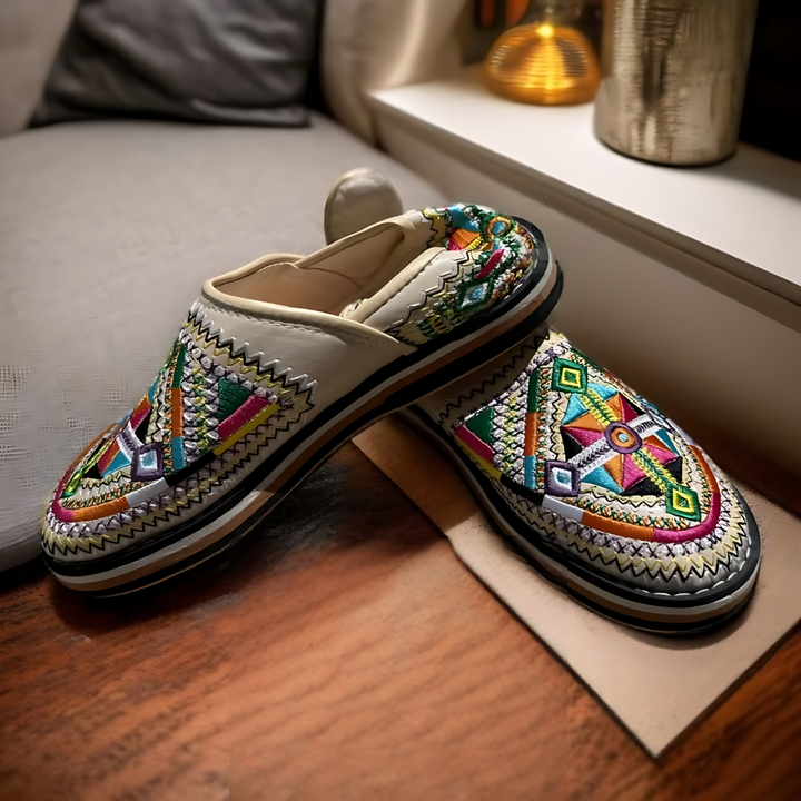 Handmade Berber Leather Shoes – Embroidered Slip-Ons | Ethnic Footwear for Women
