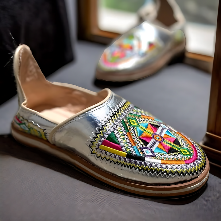 Handmade Berber Leather Shoes – Embroidered Slip-Ons | Ethnic Footwear for Women
